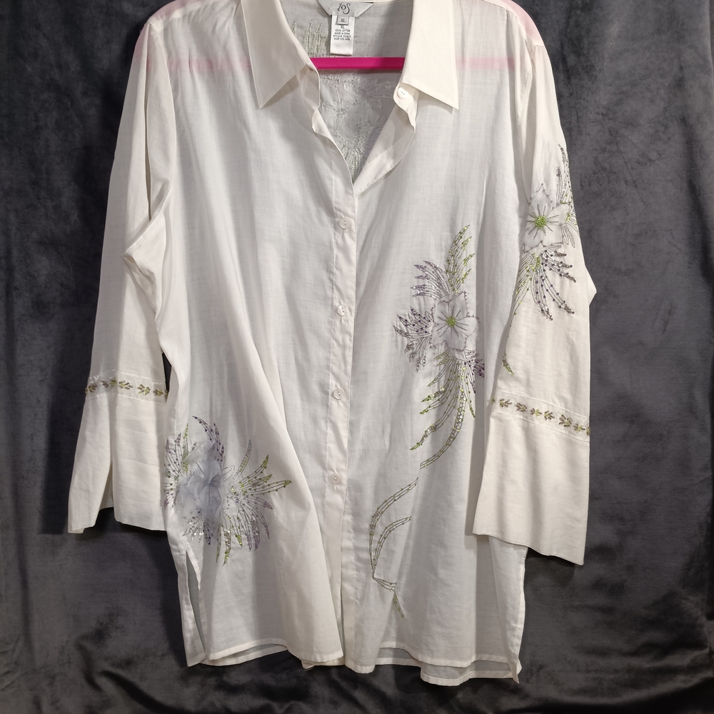 Floral Embroidered And Embellished Beaded White Blouse